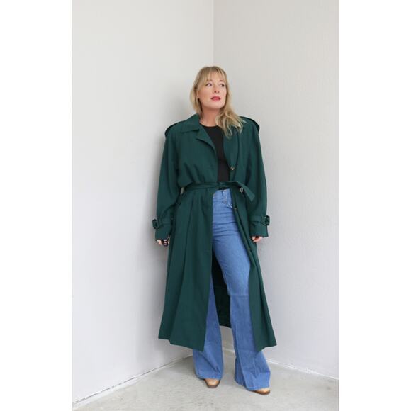 1980's Vintage Classic Evergreen Full Length Belted Trench Coat ~ Women's MD LG - Picture 6 of 11